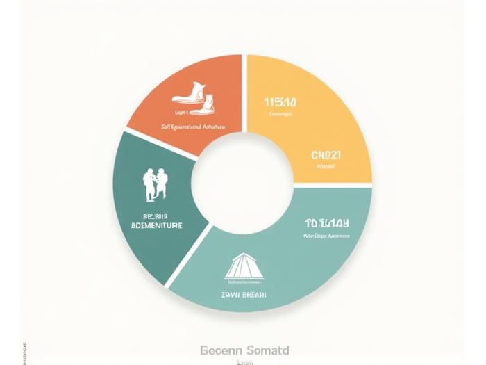 Infographic wheel diagram illustrating the breakdown of the adventure travel market into soft, hard, multi-generational, and luxury adventure segments, with percentages and demographic icons.