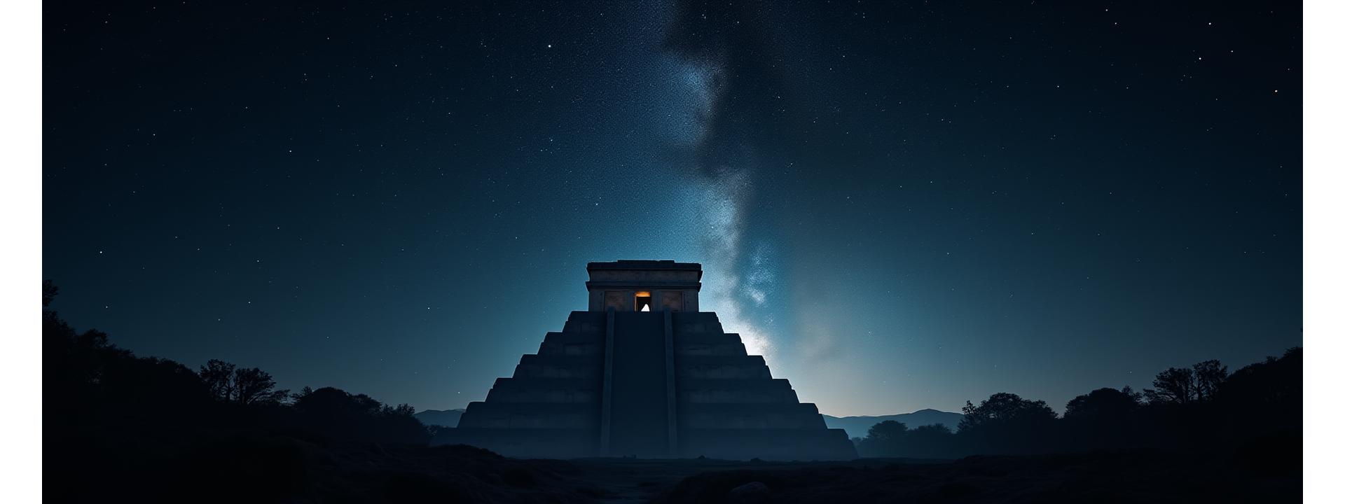 Panoramic night sky filled with stars and a silhouetted historical ruin, blending celestial and terrestrial wonder.