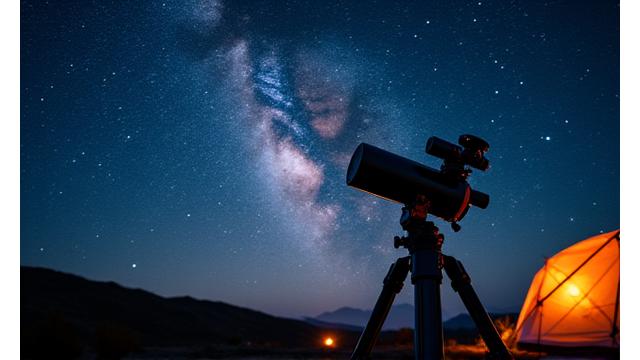High-end telescope setup under a clear night sky, ready for stargazing.