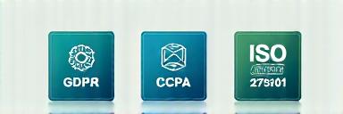 Badges symbolizing GDPR, CCPA, and ISO 27001 compliance.