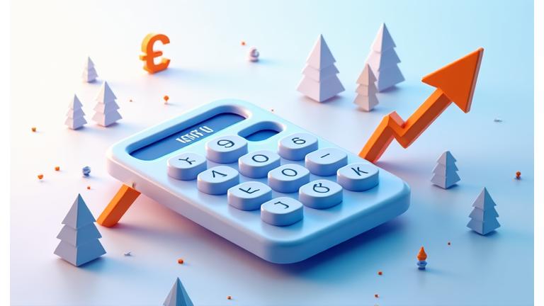Illustration of an interactive calculator interface with sliders and input fields, surrounded by upward-trending arrows and currency symbols, symbolizing revenue growth from digital nomads.